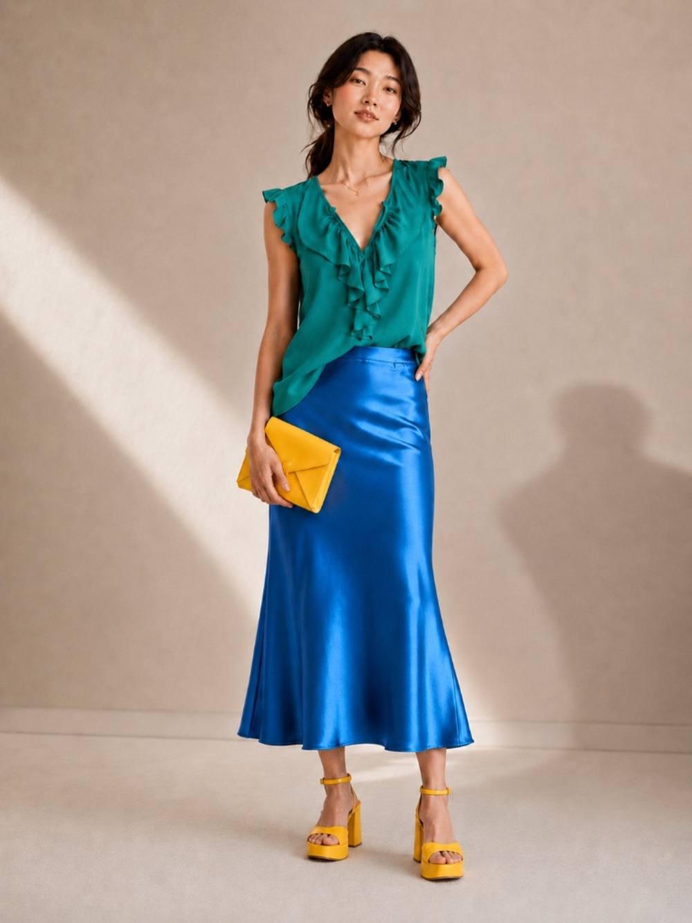 Theory Jastrid 100% Silk Ruffle Blouse | Emerald Green | Deep V-Neck | Size S
